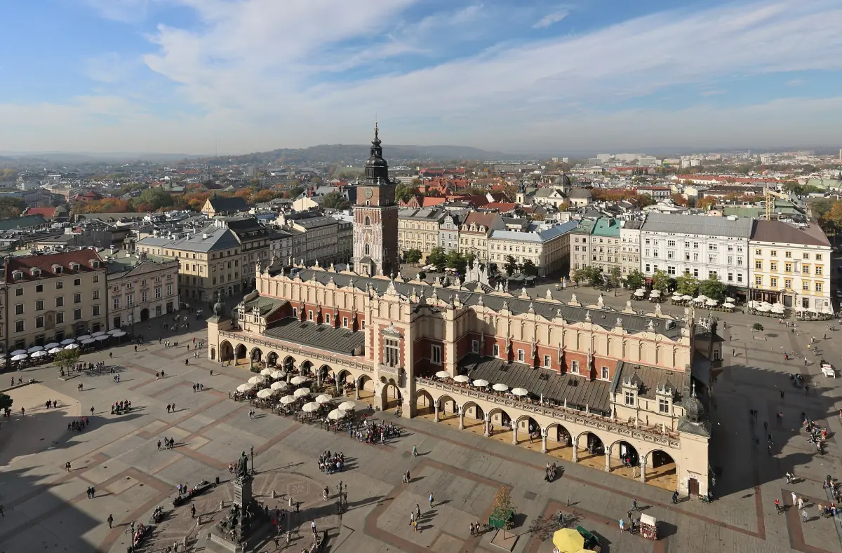 Kraków's Main Square and Cloth Hall from above