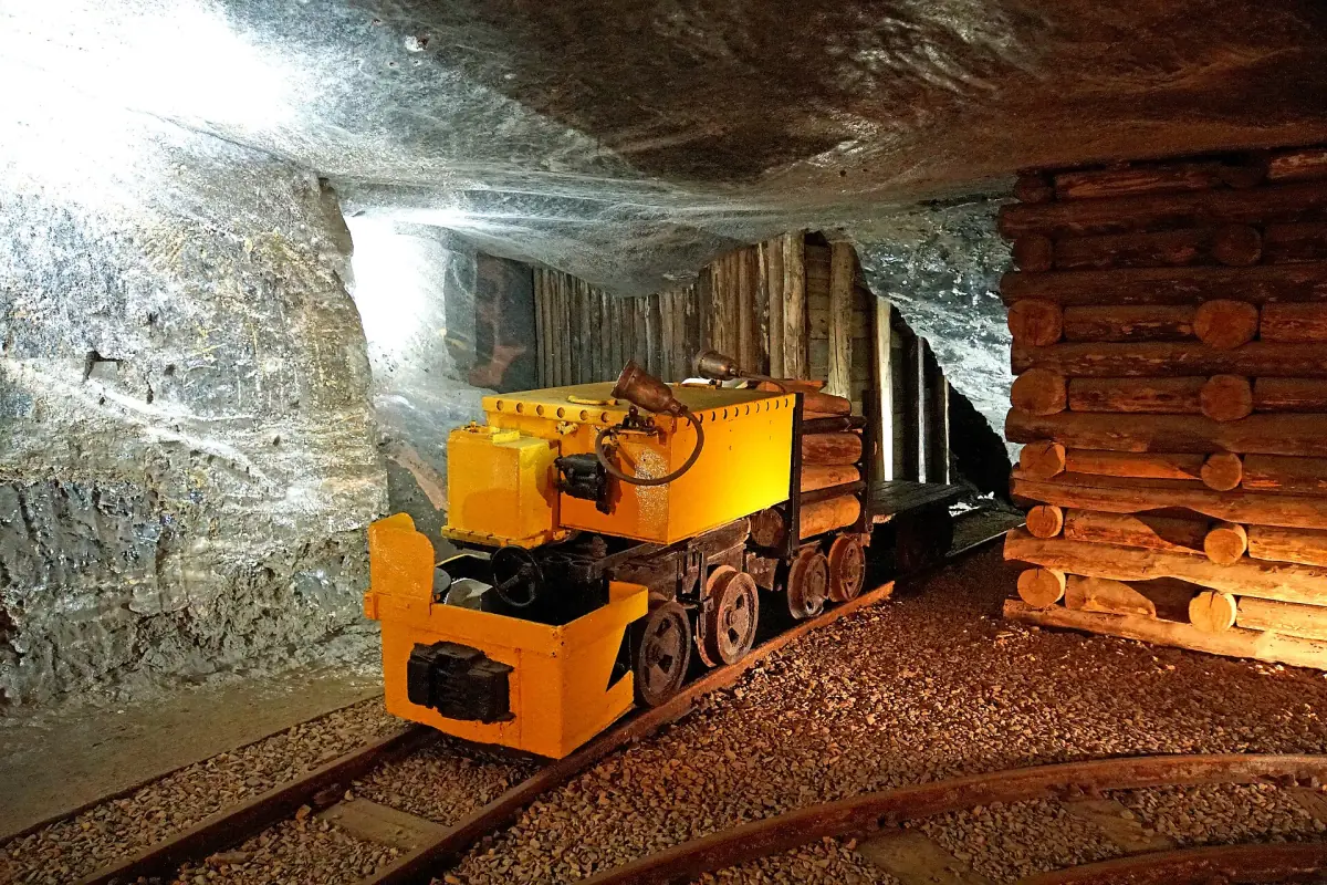 Mining locomotive on a track underground