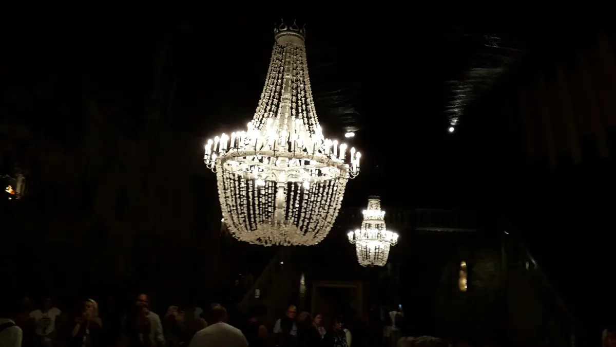 Salt crystal chandeliers in the mine