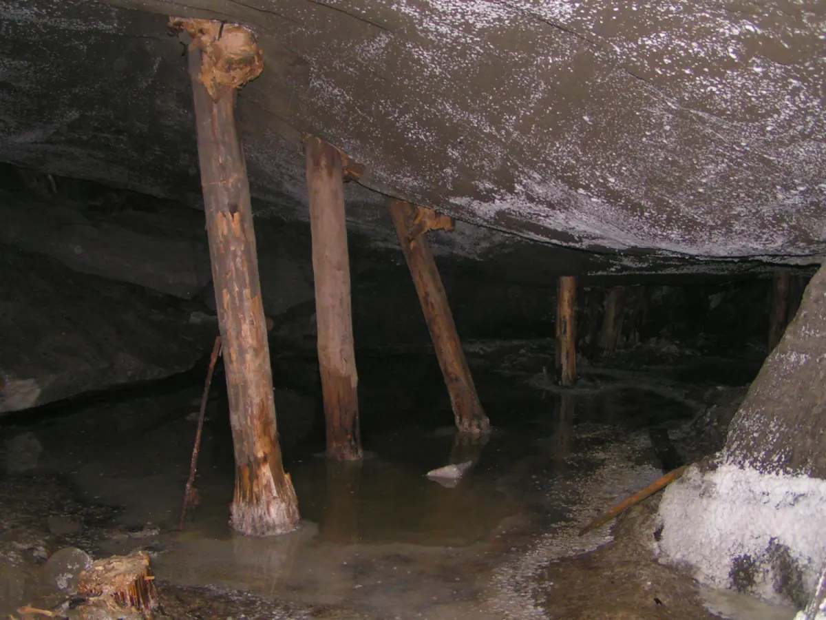 Timber supports above an underground lake